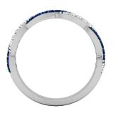 14K White Gold Round Blue Sapphire & White Diamond Ladies Wedding Swirl Stackable Band