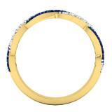 14K Yellow Gold Round Blue Sapphire & White Diamond Ladies Wedding Swirl Stackable Band