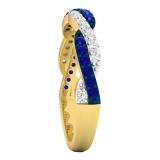 14K Yellow Gold Round Blue Sapphire & White Diamond Ladies Wedding Swirl Stackable Band