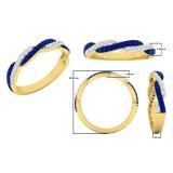 14K Yellow Gold Round Blue Sapphire & White Diamond Ladies Wedding Swirl Stackable Band