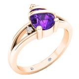 10K Rose Gold 8X6 MM Pear Amethyst & Round White Diamond Ladies Engagement Ring