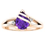 10K Rose Gold 8X6 MM Pear Amethyst & Round White Diamond Ladies Engagement Ring