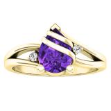 10K Yellow Gold 8X6 MM Pear Amethyst & Round White Diamond Ladies Engagement Ring