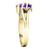 10K Yellow Gold 8X6 MM Pear Amethyst & Round White Diamond Ladies Engagement Ring