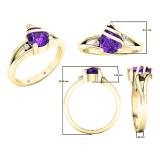 10K Yellow Gold 8X6 MM Pear Amethyst & Round White Diamond Ladies Engagement Ring