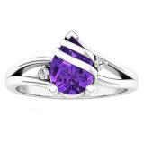 14K White Gold 8X6 MM Pear Amethyst & Round White Diamond Ladies Engagement Ring