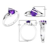 14K White Gold 8X6 MM Pear Amethyst & Round White Diamond Ladies Engagement Ring