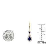 10K Yellow Gold 8X5 MM Each Round & Pear Blue Sapphire & Round Diamond Ladies Dangling Drop Earrings