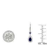 14K White Gold 8X5 MM Each Round & Pear Blue Sapphire & Round Diamond Ladies Dangling Drop Earrings