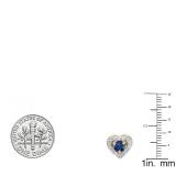 18K Yellow Gold 5 MM Each Round Blue Sapphire & White Diamond Ladies Halo Stud Earrings