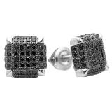 0.40 Carat (ctw) Sterling Silver Black Rhodium Plated Round Black Diamond Mens Iced Stud Earrings