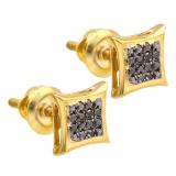 0.10 Carat (ctw) 10K Yellow Gold Round Black Diamond Kite Shape Stud Earrings 1/10 CT