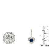 10K Yellow Gold Each 5 MM Round Blue Sapphire & White Diamond Ladies Heart Halo Style Drop Earrings