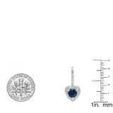 18K White Gold Each 5 MM Round Blue Sapphire & White Diamond Ladies Heart Halo Style Drop Earrings