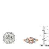 18K Rose Gold Oval Morganite Round Aquamarine & White Diamond Bridal 3 Stone Engagement Ring