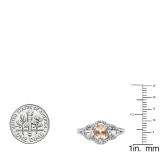 18K White Gold Oval Morganite Round Aquamarine & White Diamond Bridal 3 Stone Engagement Ring