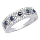 Sterling Silver Round Blue Sapphire & White Diamond Ladies Anniversary Wedding Band