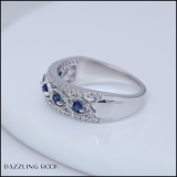 Sterling Silver Round Blue Sapphire & White Diamond Ladies Anniversary Wedding Band