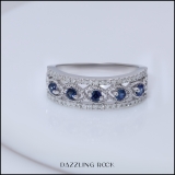 Sterling Silver Round Blue Sapphire & White Diamond Ladies Anniversary Wedding Band