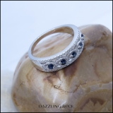 Sterling Silver Round Blue Sapphire & White Diamond Ladies Anniversary Wedding Band