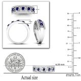 Sterling Silver Round Blue Sapphire & White Diamond Ladies Anniversary Wedding Band