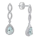 10K White Gold 7X5 MM Each Pear Aquamarine & Round Diamond Ladies Infinity Dangling Drop Earrings