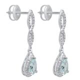 10K White Gold 7X5 MM Each Pear Aquamarine & Round Diamond Ladies Infinity Dangling Drop Earrings