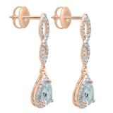 18K Rose Gold 7X5 MM Each Pear Aquamarine & Round Diamond Ladies Infinity Dangling Drop Earrings