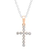 0.12 Carat (Ctw) 10K Rose Gold Round Diamond Ladies Cross Pendant 1/2 CT (Silver Chain Included)