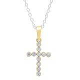 0.12 Carat (Ctw) 14K Yellow Gold Round Diamond Ladies Cross Pendant 1/2 CT (Silver Chain Included)