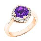 10K Rose Gold 7 MM Cushion Amethyst & Round White Diamond Ladies Bridal Halo Engagement Ring