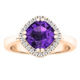 10K Rose Gold 7 MM Cushion Amethyst & Round White Diamond Ladies Bridal Halo Engagement Ring
