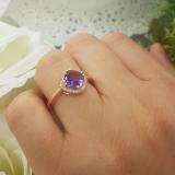 10K Rose Gold 7 MM Cushion Amethyst & Round White Diamond Ladies Bridal Halo Engagement Ring