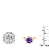 10K Rose Gold 7 MM Cushion Amethyst & Round White Diamond Ladies Bridal Halo Engagement Ring