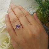 10K Rose Gold 7 MM Cushion Amethyst & Round White Diamond Ladies Bridal Halo Engagement Ring