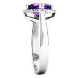 10K White Gold 7 MM Cushion Amethyst & Round White Diamond Ladies Bridal Halo Engagement Ring