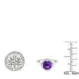 10K White Gold 7 MM Cushion Amethyst & Round White Diamond Ladies Bridal Halo Engagement Ring
