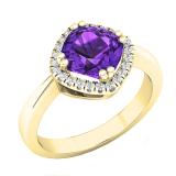 10K Yellow Gold 7 MM Cushion Amethyst & Round White Diamond Ladies Bridal Halo Engagement Ring