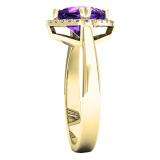 10K Yellow Gold 7 MM Cushion Amethyst & Round White Diamond Ladies Bridal Halo Engagement Ring
