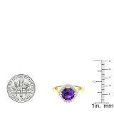 10K Yellow Gold 7 MM Cushion Amethyst & Round White Diamond Ladies Bridal Halo Engagement Ring