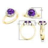 10K Yellow Gold 7 MM Cushion Amethyst & Round White Diamond Ladies Bridal Halo Engagement Ring