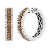 1.05 Carat (ctw) 10K White Gold Round Champagne & White Diamond Ladies Huggies Hoop Earrings 1 CT