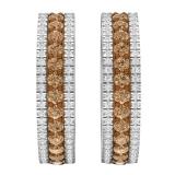 1.05 Carat (ctw) 10K White Gold Round Champagne & White Diamond Ladies Huggies Hoop Earrings 1 CT