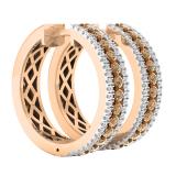 1.05 Carat (ctw) 14K Rose Gold Round Champagne & White Diamond Ladies Huggies Hoop Earrings 1 CT