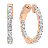 0.70 Carat (Ctw) 10K Rose Gold Round White Diamond Ladies Hoop Earrings 3/4 CT