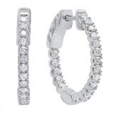 0.70 Carat (Ctw) 10K White Gold Round White Diamond Ladies Hoop Earrings 3/4 CT