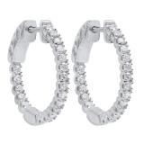 0.70 Carat (Ctw) 10K White Gold Round White Diamond Ladies Hoop Earrings 3/4 CT