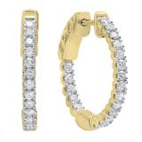 0.70 Carat (Ctw) 10K Yellow Gold Round White Diamond Ladies Hoop Earrings 3/4 CT