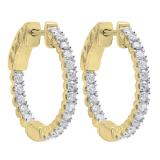 0.70 Carat (Ctw) 10K Yellow Gold Round White Diamond Ladies Hoop Earrings 3/4 CT