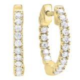 0.52 Carat (Ctw) 10K Yellow Gold Round White Diamond Ladies Hoop Earrings 1/2 CT